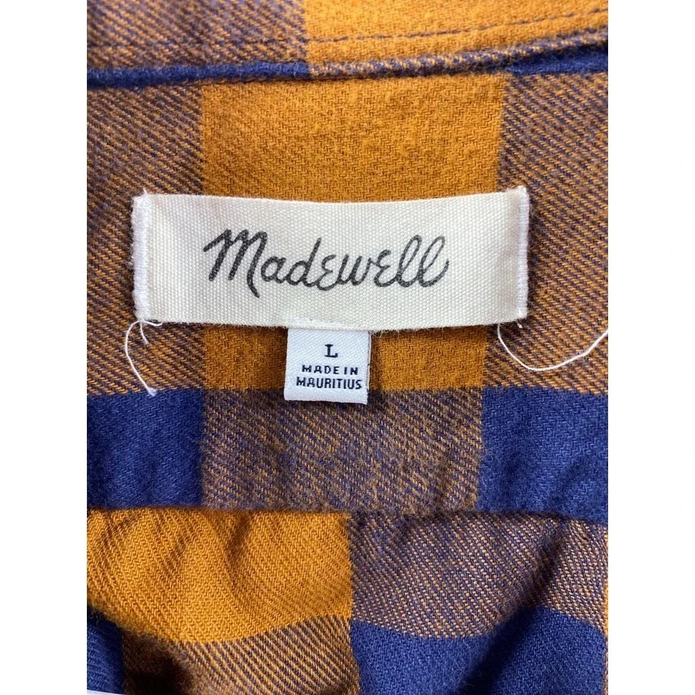 Madewell Shirt Mens Large Orange‎ Buffalo Check Flannel Lightweight Relaxed Fit